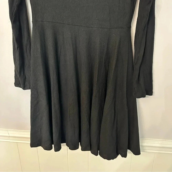 NWT Lulus Fit and Fair Black Ribbed Knit Long Sleeve Skater Dress Sz Large - Picture 6 of 14